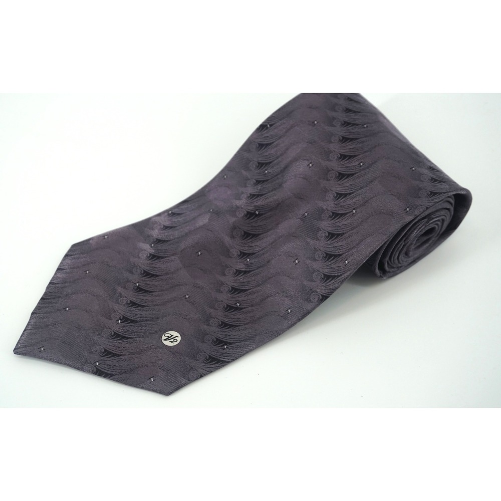 Vintage Versace Classic V2‎ Mens Silk Tie Purple Jacquard Wave Feather Pattern
